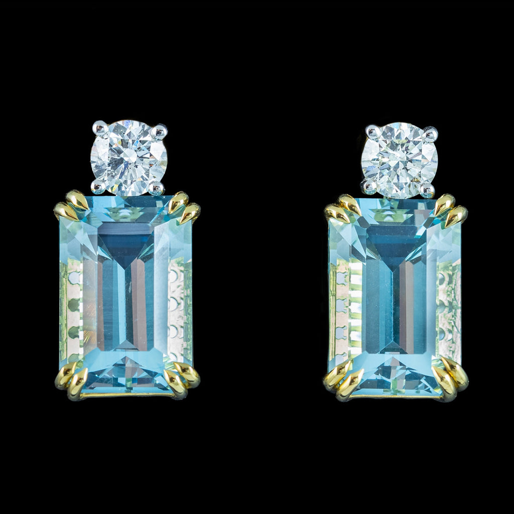 Edwardian Style Aquamarine Diamond Stud Earrings 18ct Gold 17.91ct Aqua