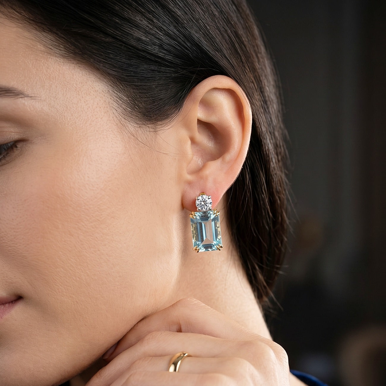Edwardian Style Aquamarine Diamond Stud Earrings 18ct Gold 17.91ct Aqua Secondary image