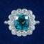 Edwardian Style Blue Zircon Diamond Cluster Ring 6.78ct Zircon
