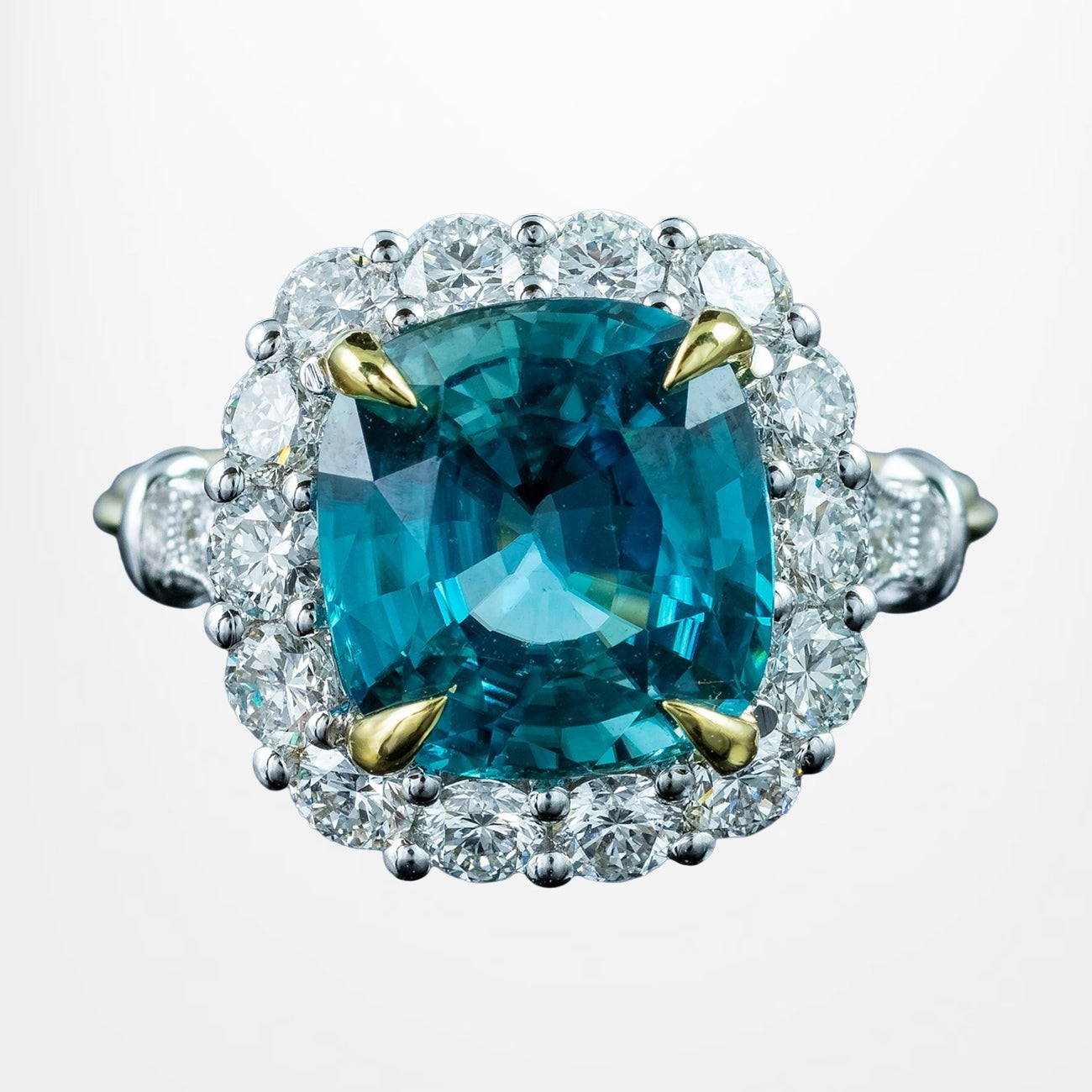 Edwardian Style Zircon Diamond Cluster Ring 6.58ct Blue Zircon