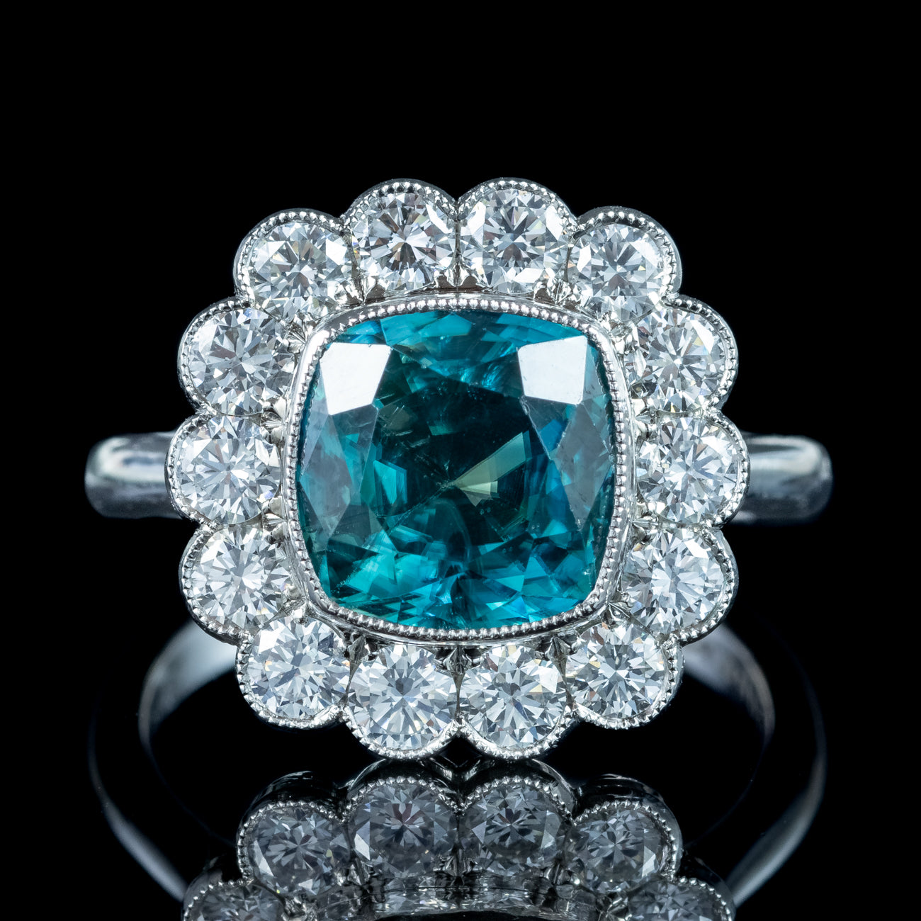 Edwardian Style Blue Zircon Diamond Cluster Ring 6.78ct Zircon Secondary image