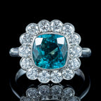 Edwardian Style Blue Zircon Diamond Cluster Ring 6.78ct Zircon