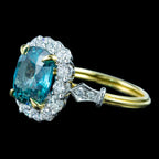 Edwardian Style Zircon Diamond Cluster Ring 6.58ct Blue Zircon