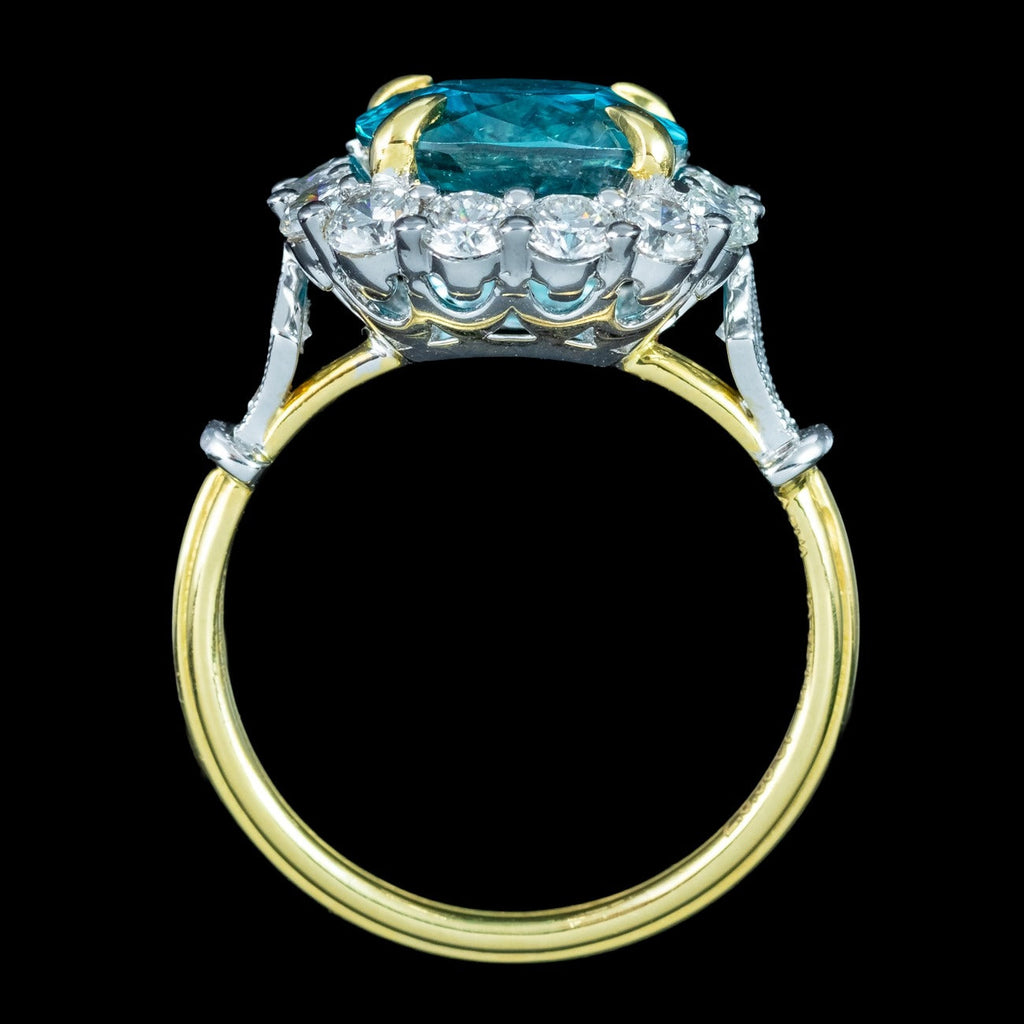 Edwardian Style Zircon Diamond Cluster Ring 6.58ct Blue Zircon