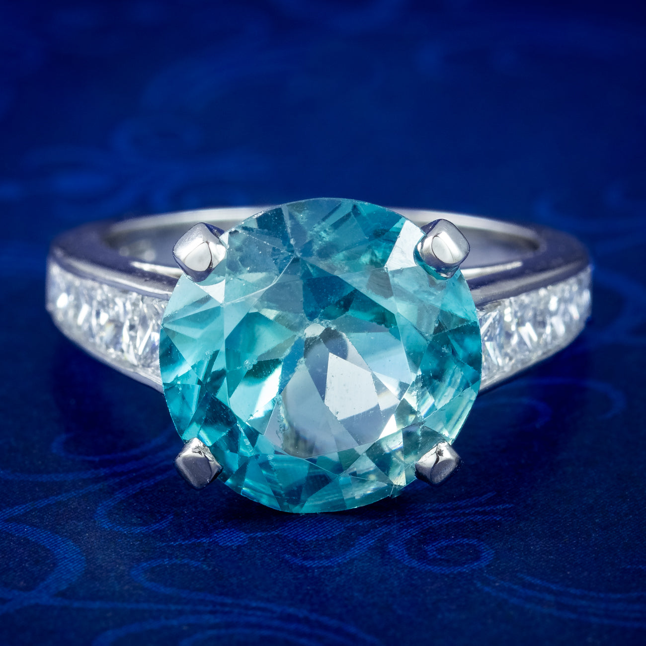 Edwardian Style Blue Zircon Diamond Solitaire Ring 5ct Zircon Main image