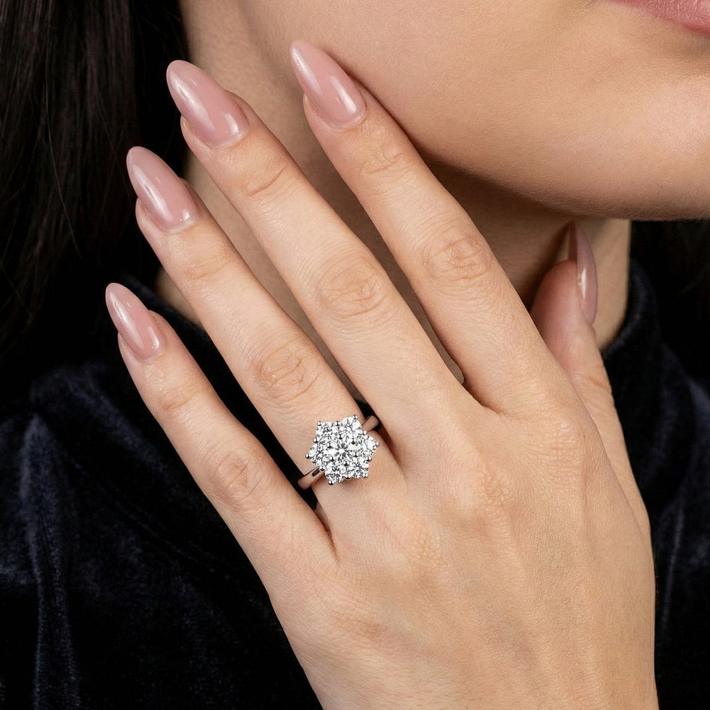 Edwardian Style Diamond Cluster Daisy Ring 1.88ct Total