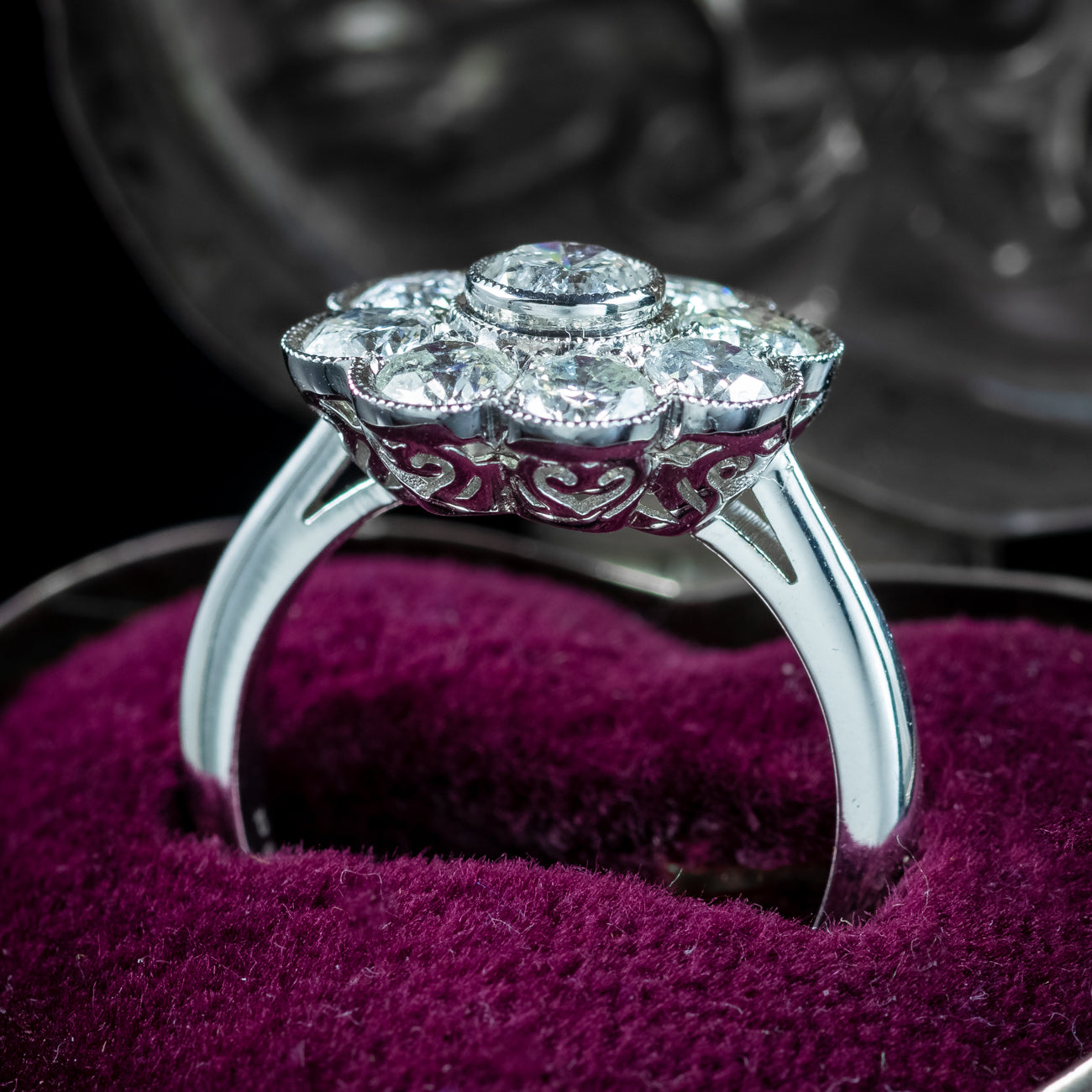 Edwardian Style Diamond Daisy Cluster Ring 2.03ct Total