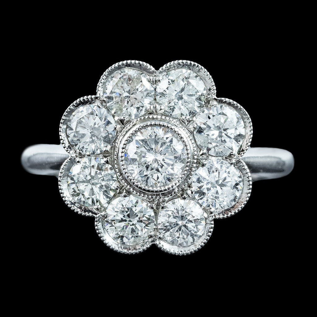 Edwardian Style Diamond Daisy Cluster Ring 2.03ct Total