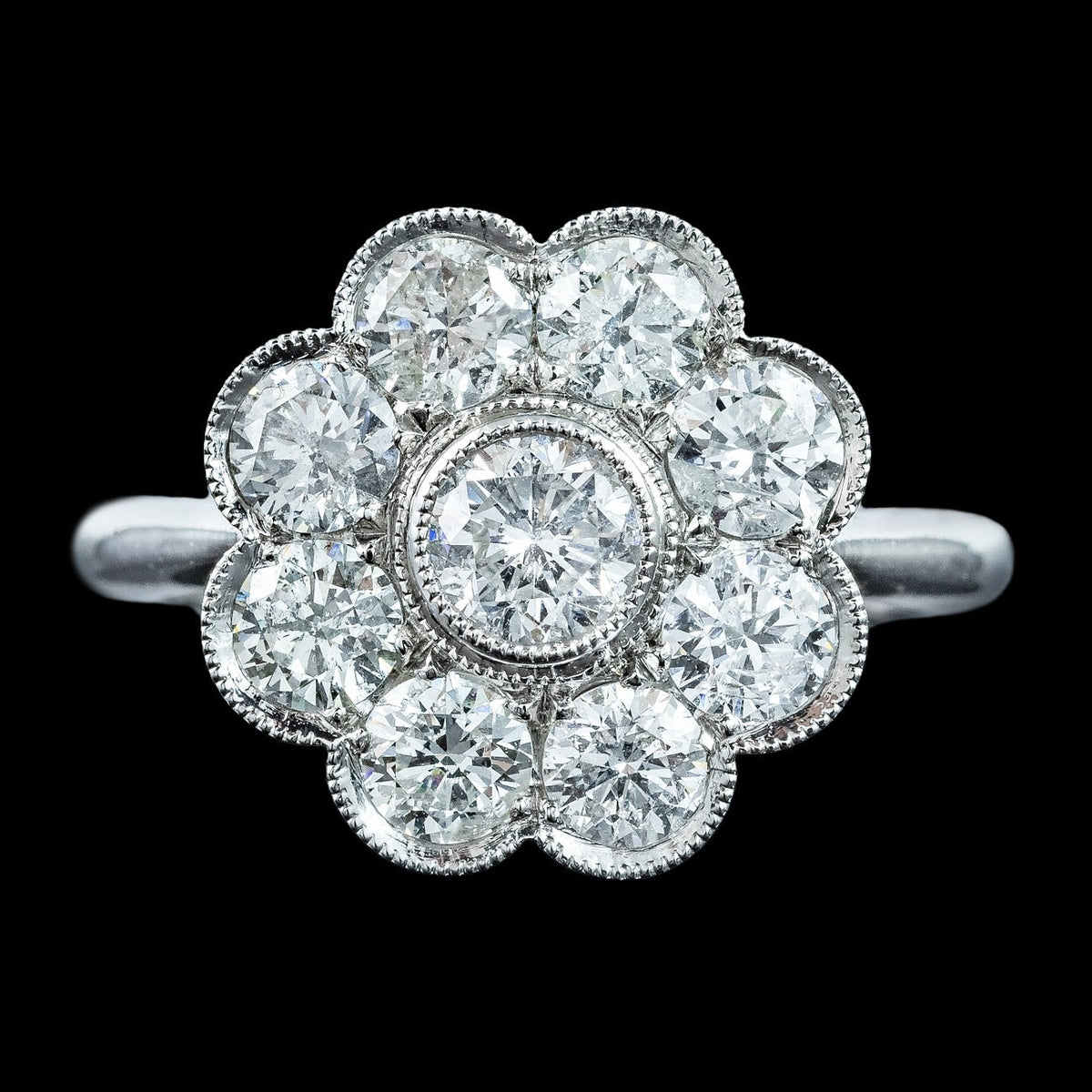 Edwardian Style Diamond Daisy Cluster Ring 2.03ct Total