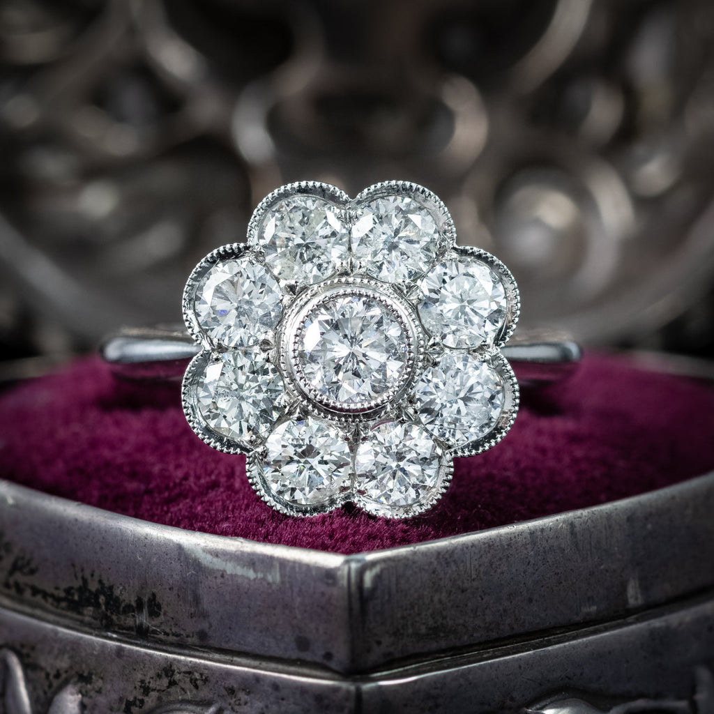 Edwardian Style Diamond Daisy Cluster Ring 2.03ct Total