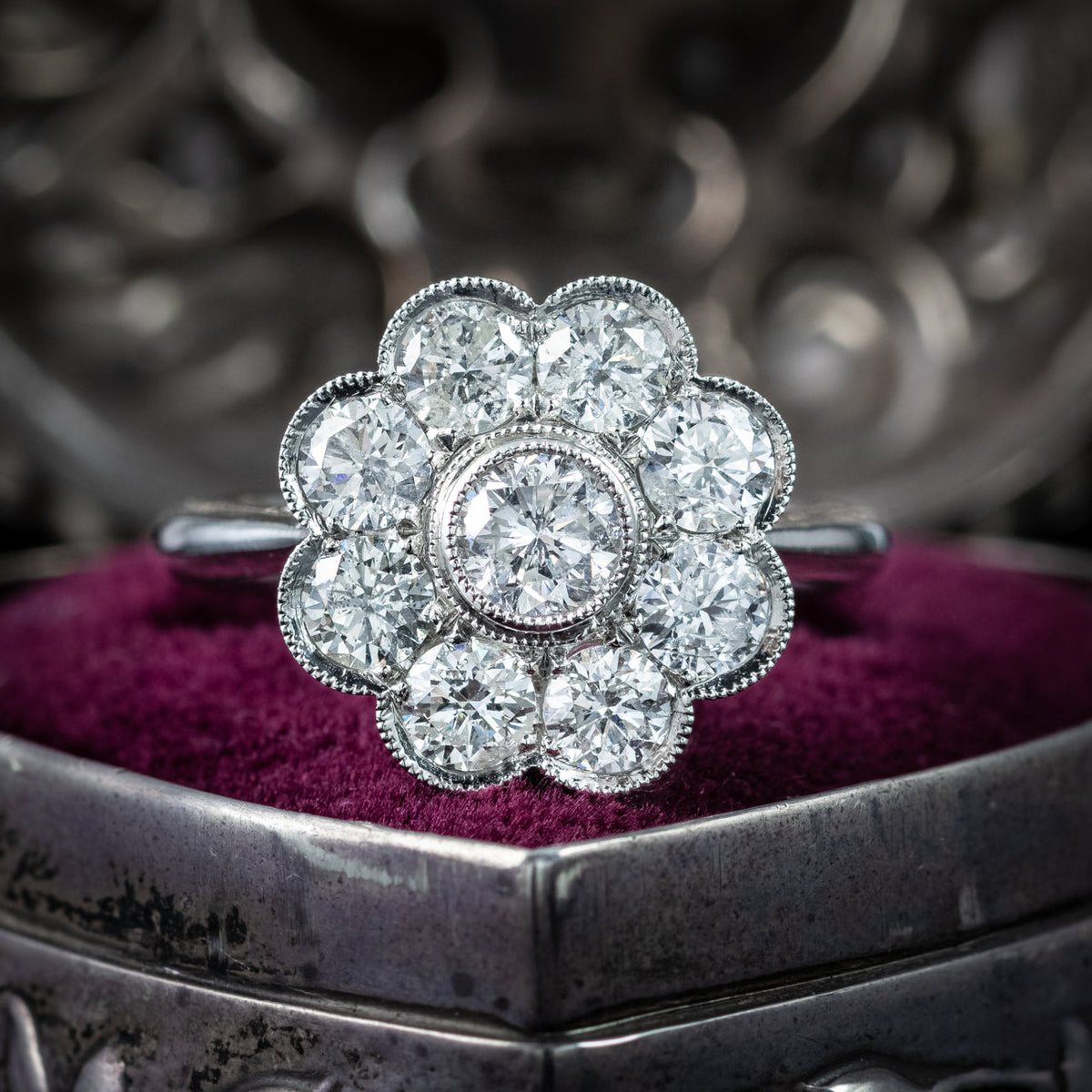 Edwardian Style Diamond Daisy Cluster Ring 2.03ct Total