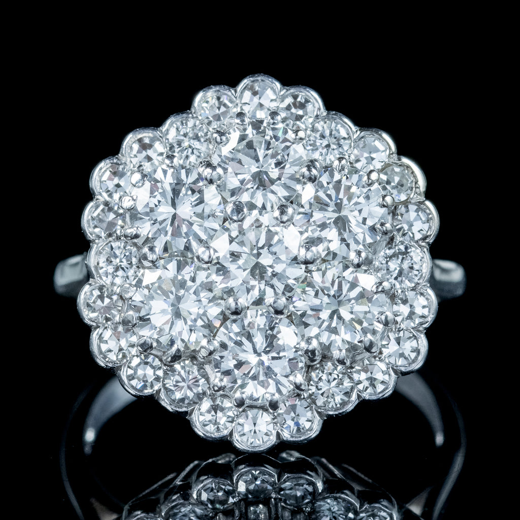 Edwardian Style Diamond Flower Cluster Ring 3ct Total