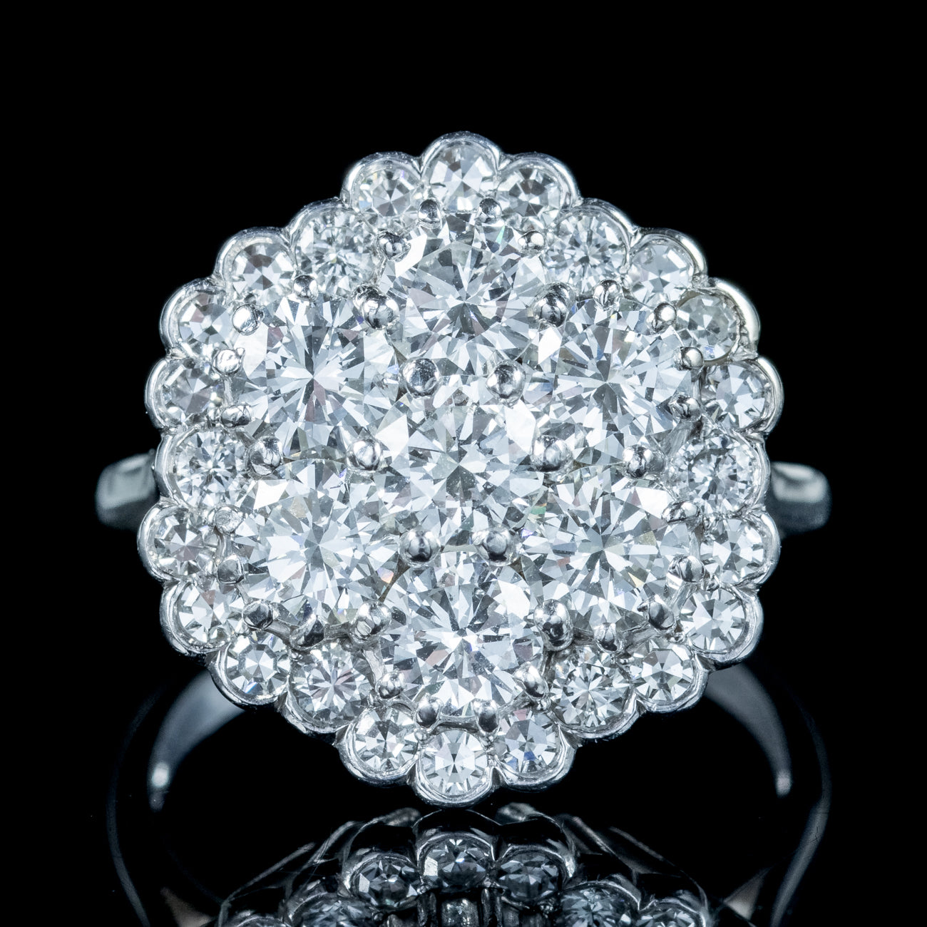 Edwardian Style Diamond Flower Cluster Ring 3ct Total