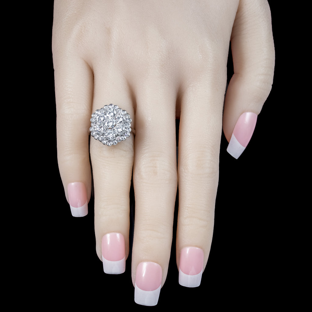 Edwardian Style Diamond Flower Cluster Ring 3ct Total