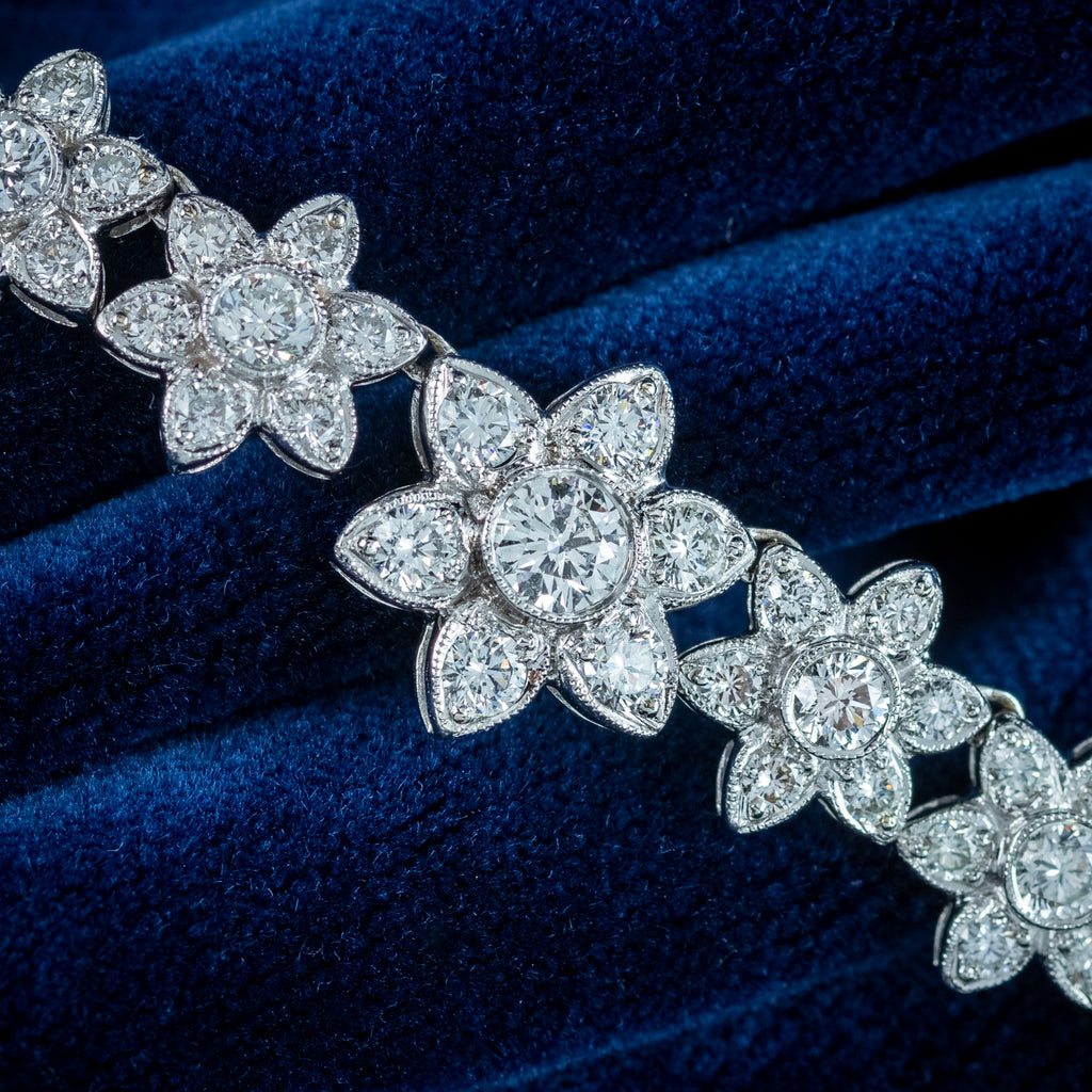 Edwardian Style Diamond Flower Riviere Necklace 18ct Gold 8ct Total
