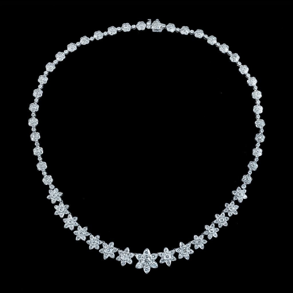 Edwardian Style Diamond Flower Riviere Necklace 18ct Gold 8ct Total