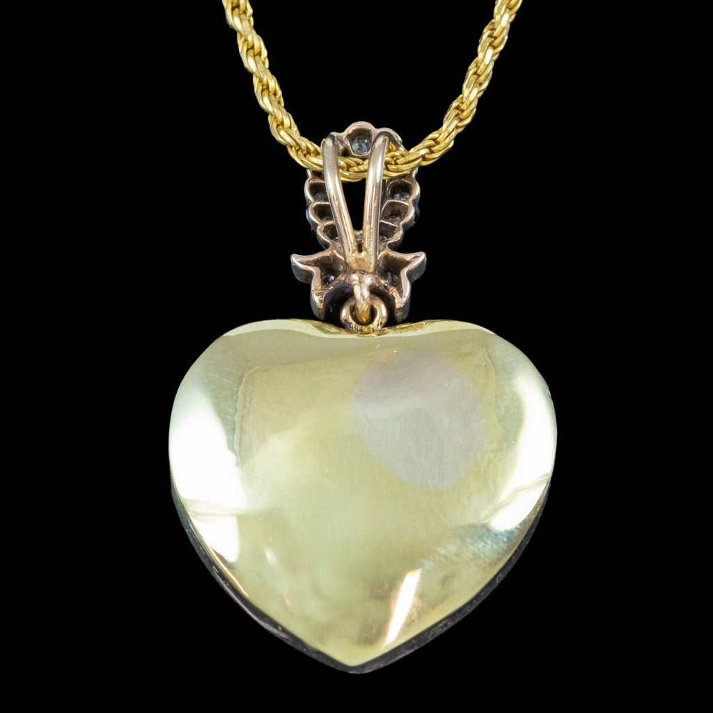 Edwardian Style Diamond Heart Pendant Necklace 3.2ct Total