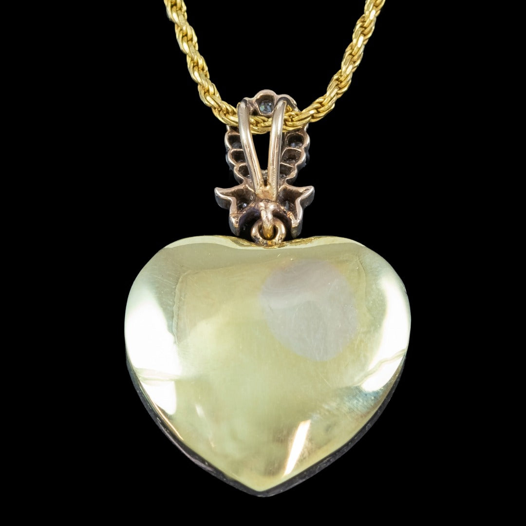 Edwardian Style Diamond Heart Pendant Necklace 3.2ct Total