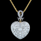 Edwardian Style Diamond Heart Pendant Necklace 3.2ct Total