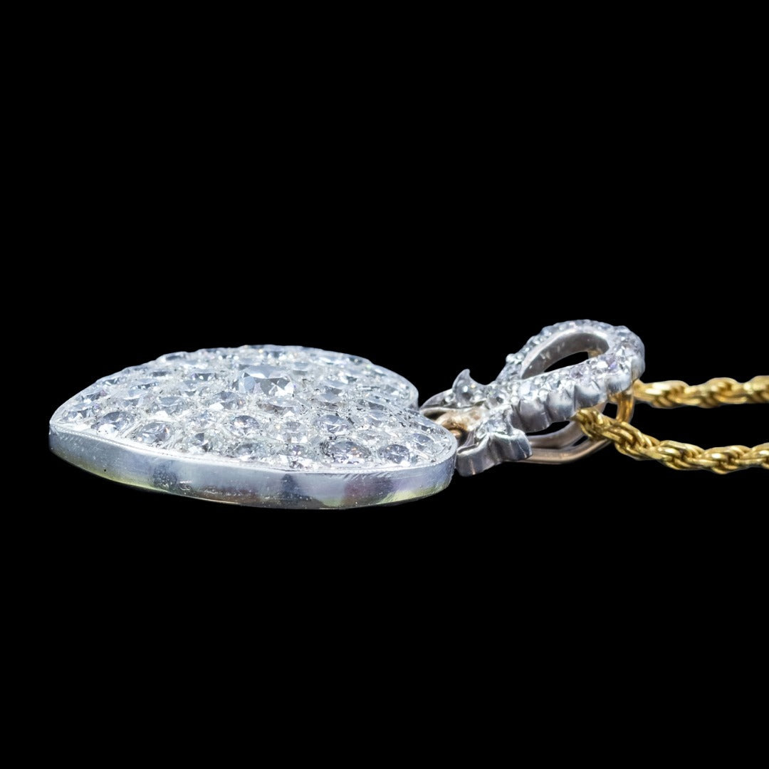 Edwardian Style Diamond Heart Pendant Necklace 3.2ct Total