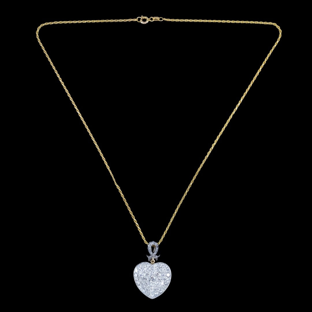 Edwardian Style Diamond Heart Pendant Necklace 3.2ct Total