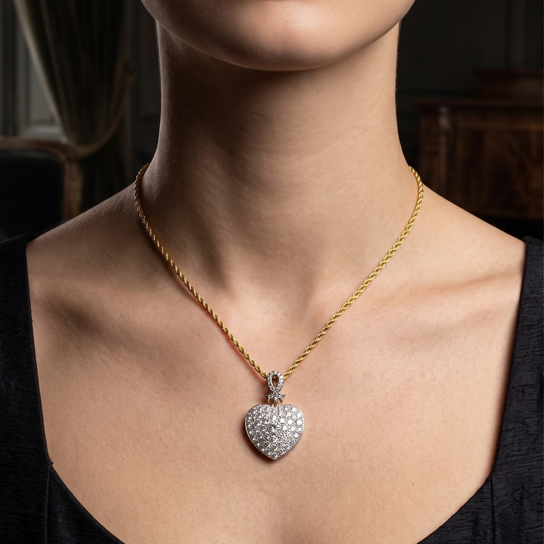 Edwardian Style Diamond Heart Pendant Necklace 3.2ct Total Secondary image