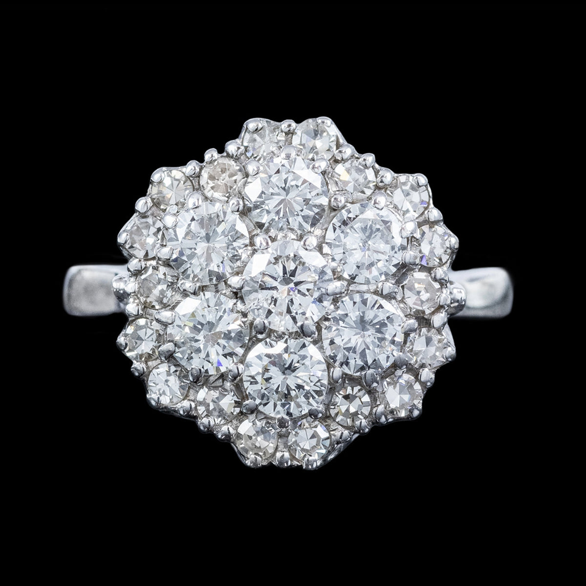 Edwardian Style Diamond Rosette Cluster Ring 2ct Total