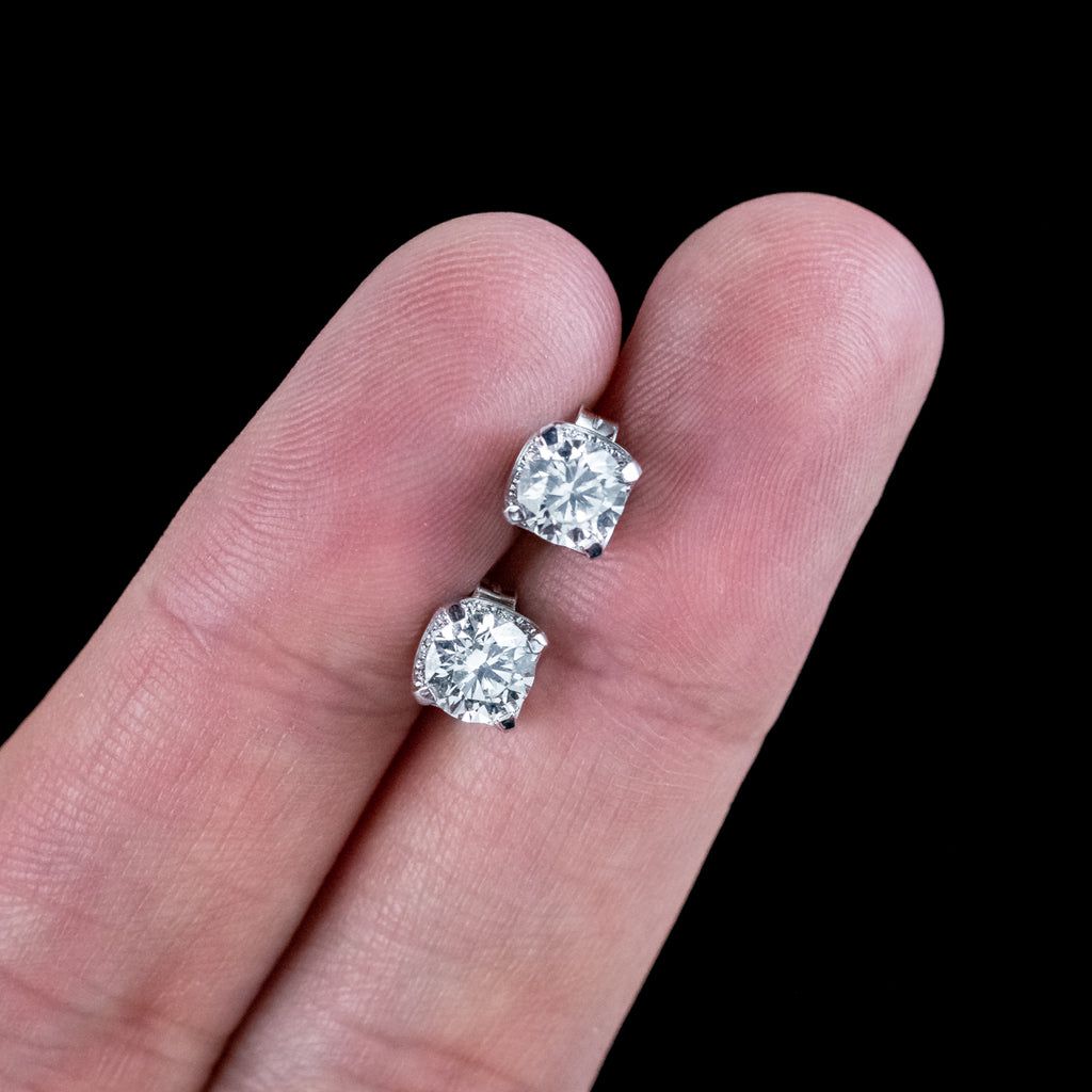 Edwardian Style Diamond Stud Earrings 18ct Gold 1.68ct Total
