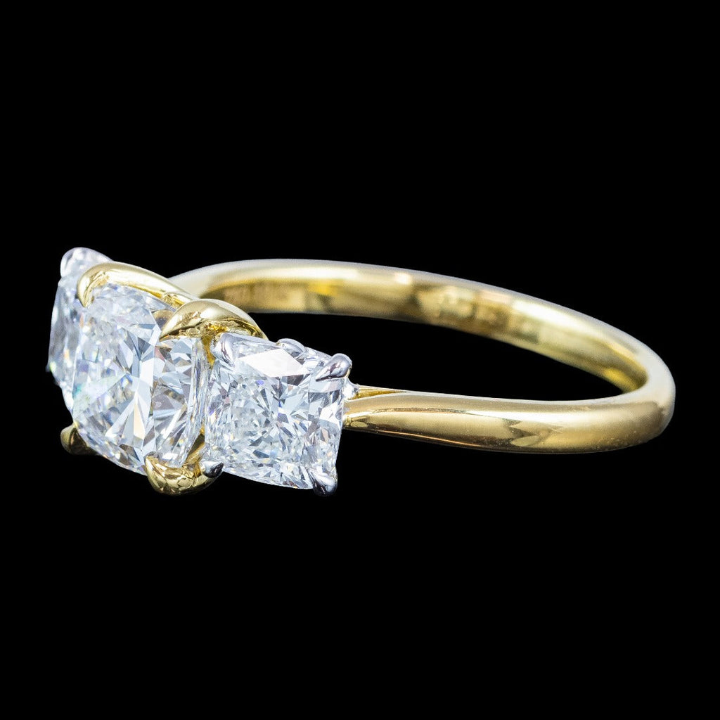 Edwardian Style Diamond Trilogy Ring 4ct Total With Certs 