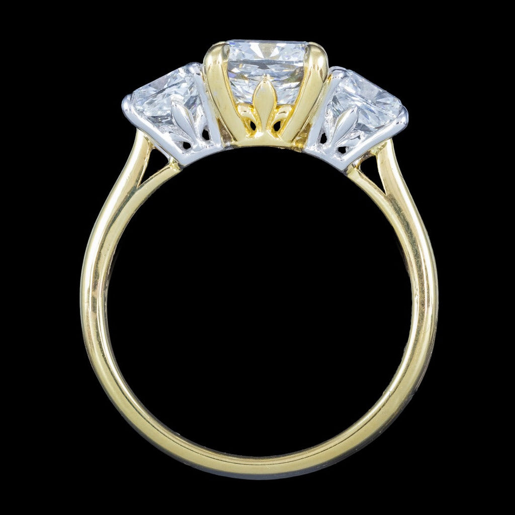 Edwardian Style Diamond Trilogy Ring 4ct Total With Certs 
