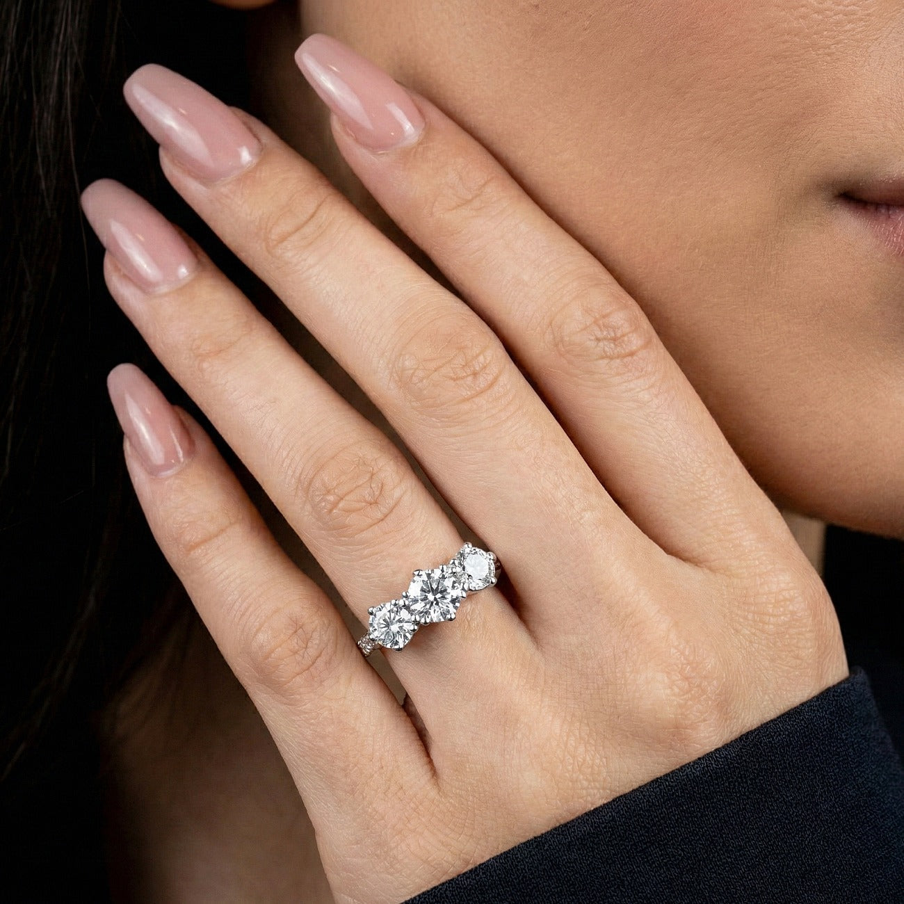 Edwardian Style Diamond Trilogy Ring 1.8ct Total Secondary image