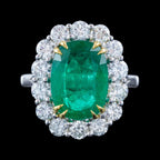 Edwardian Style Emerald Diamond Cluster Cocktail Ring 6.39ct Emerald 
