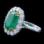 Edwardian Style Emerald Diamond Cluster Cocktail Ring 6.39ct Emerald 