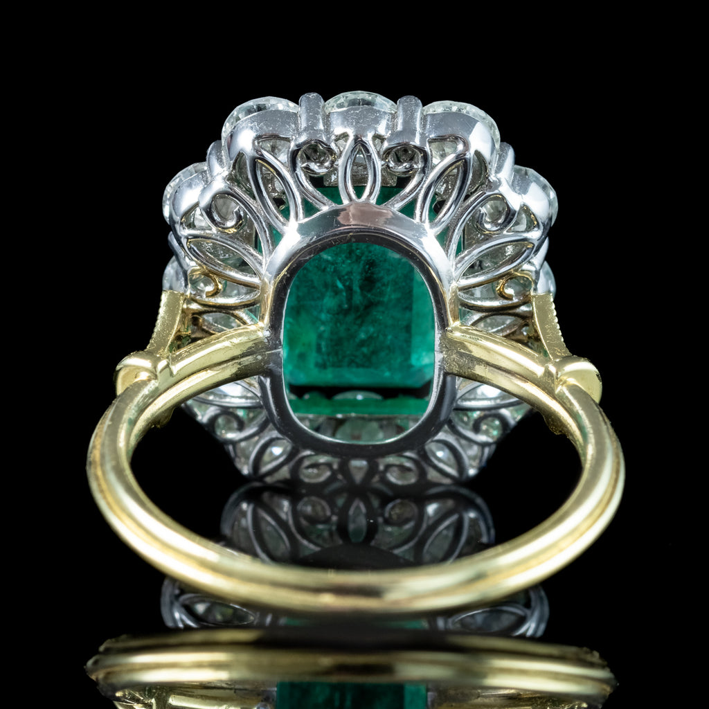 Edwardian Style Emerald Diamond Cluster Ring 3.03ct Emerald