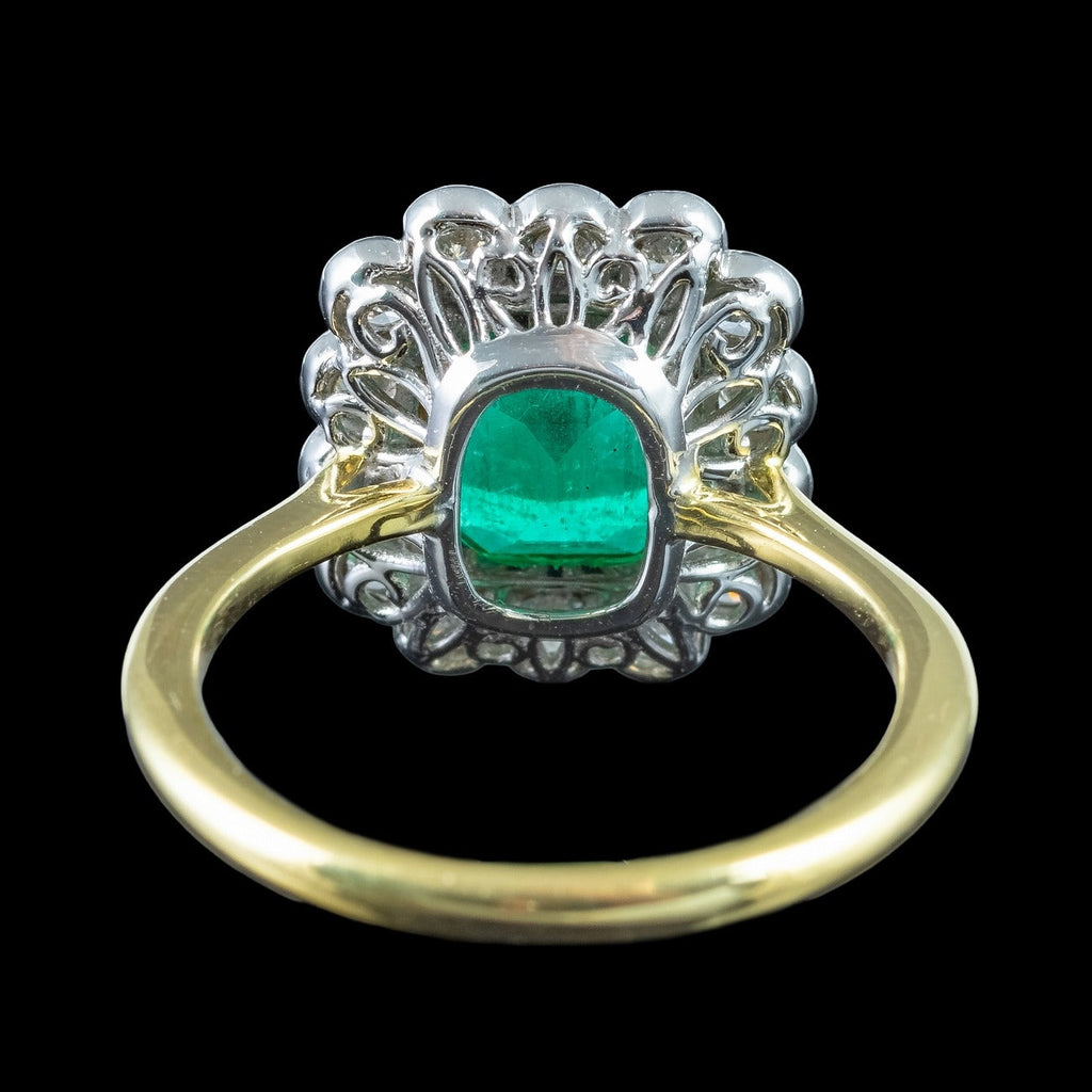 Edwardian Style Emerald Diamond Cluster Ring 2.13ct Emerald