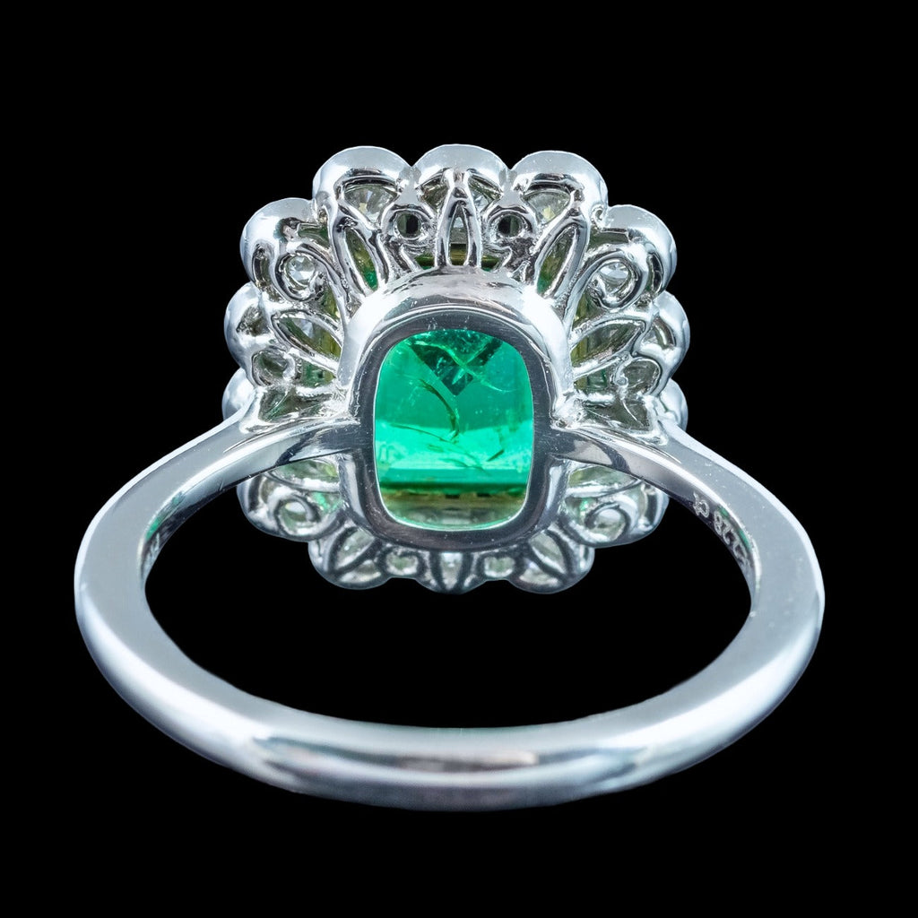 Edwardian Style Emerald Diamond Cluster Ring 2.28ct Emerald