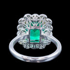 Edwardian Style Emerald Diamond Cluster Ring 3.73ct Emerald