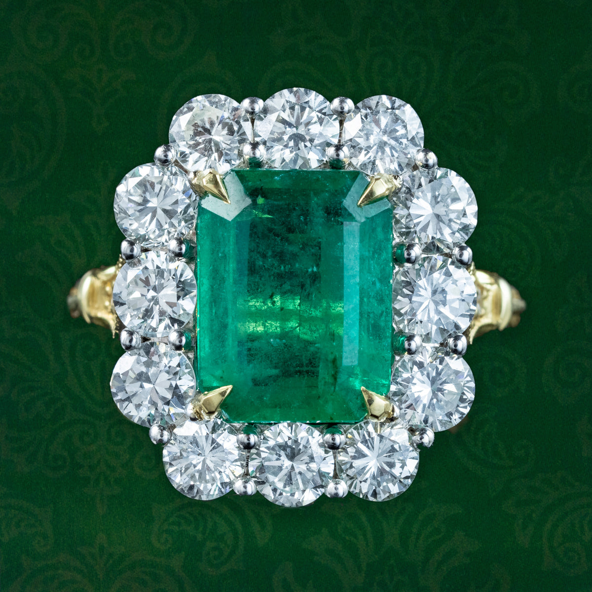 Edwardian Style Emerald Diamond Cluster Ring 3.03ct Emerald Main image