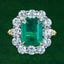 Edwardian Style Emerald Diamond Cluster Ring 3.03ct Emerald
