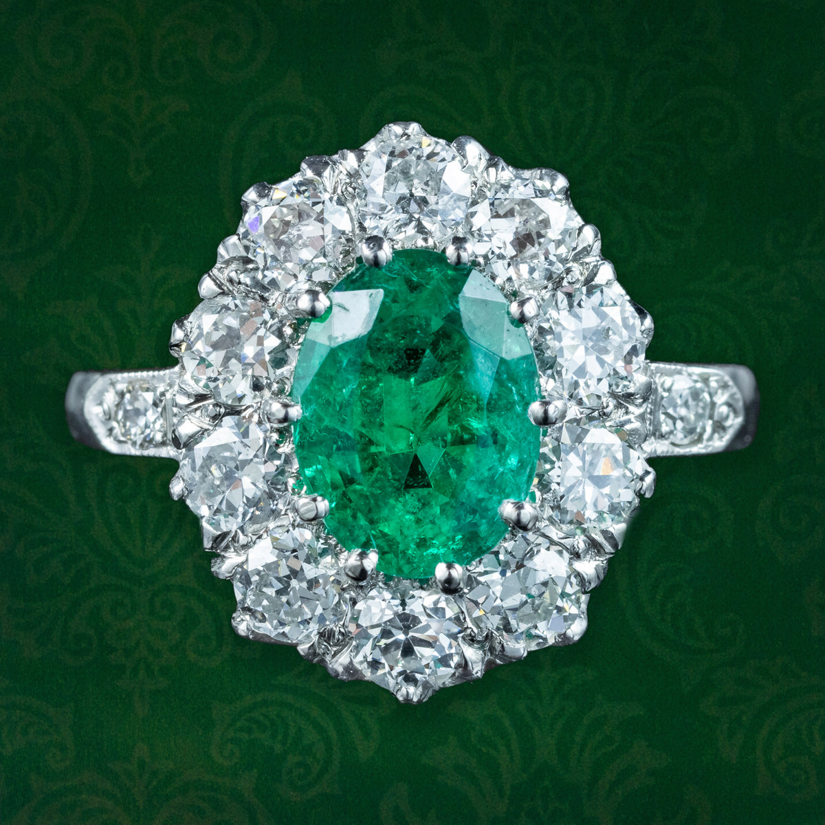 Edwardian Style Emerald Diamond Cluster Ring 1.35ct Emerald Main image