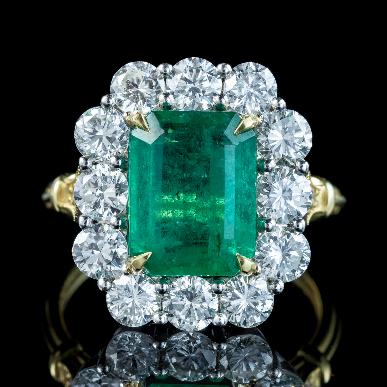 Edwardian Style Emerald Diamond Cluster Ring 3.03ct Emerald Secondary image