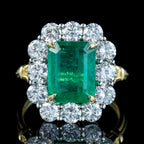 Edwardian Style Emerald Diamond Cluster Ring 3.03ct Emerald