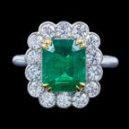 Edwardian Style Emerald Diamond Cluster Ring 3.73ct Emerald