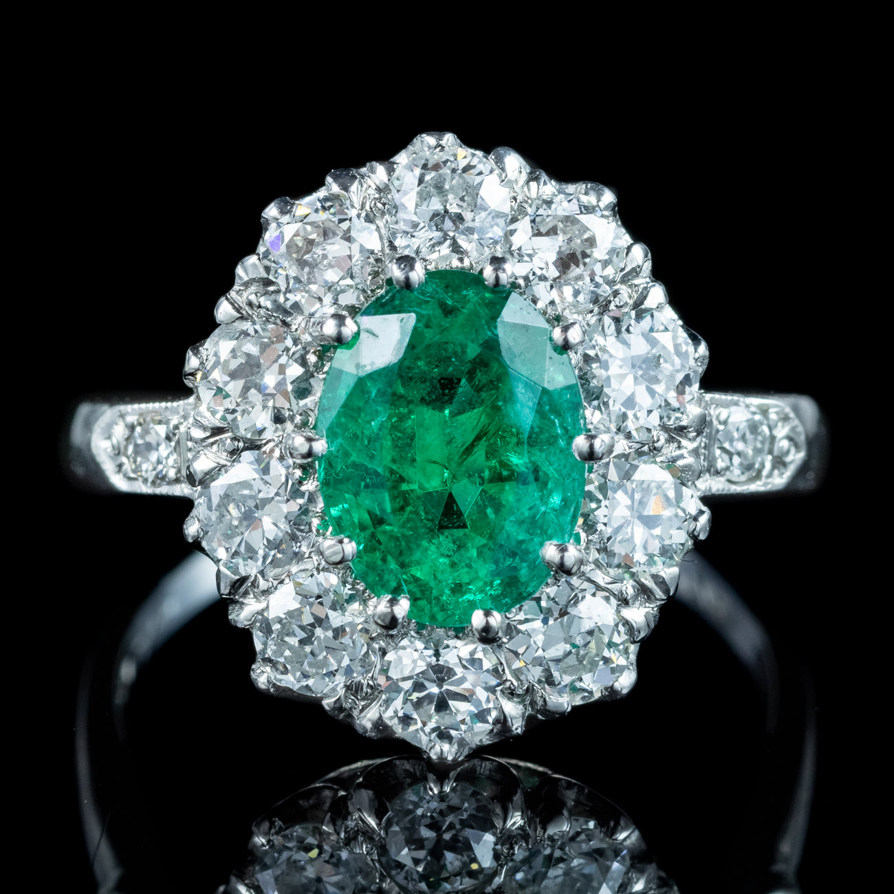 Edwardian Style Emerald Diamond Cluster Ring 1.35ct Emerald Secondary image