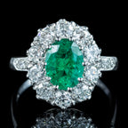 Edwardian Style Emerald Diamond Cluster Ring 1.35ct Emerald