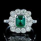 Edwardian Style Emerald Diamond Cluster Ring 1.10ct Emerald