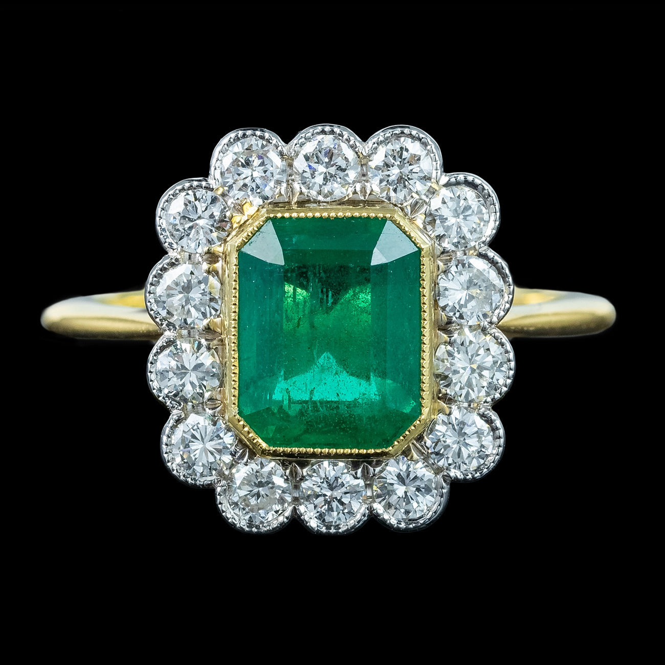 Edwardian Style Emerald Diamond Cluster Ring 2.13ct Emerald