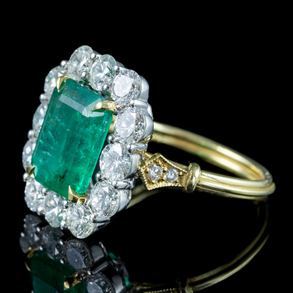 Edwardian Style Emerald Diamond Cluster Ring 3.03ct Emerald