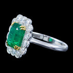 Edwardian Style Emerald Diamond Cluster Ring 3.73ct Emerald