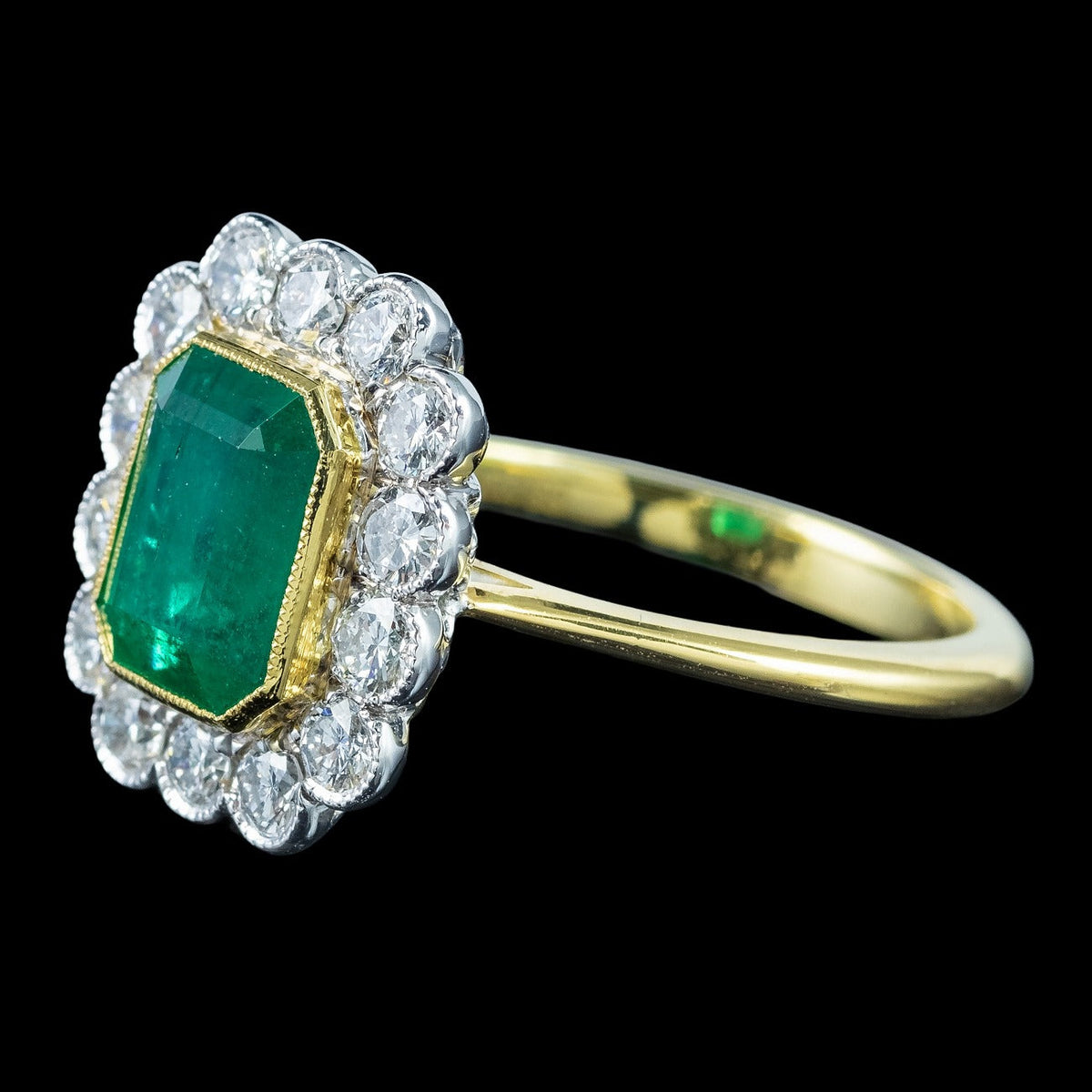 Edwardian Style Emerald Diamond Cluster Ring 2.13ct Emerald